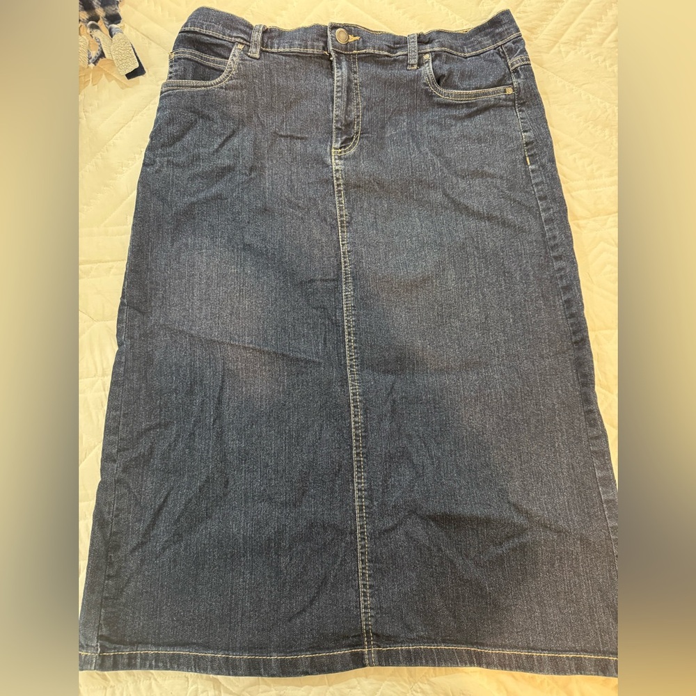 Dark Blue Denim Midi Skirt
